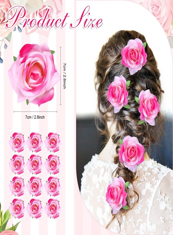 Yilloog 12 Pack Rose Hair Clip Flower 2.8'' Hairpin Floral Brooch Floral Hairclips Mexican Flowers Hairpin Party Supplies for Women Rose Hair Accessories Wedding Pack(Pink) - Image 2
